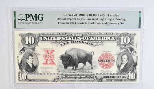 $10 1901 BEP BISON Intaglio Banknote PMG Graded Specimen Note