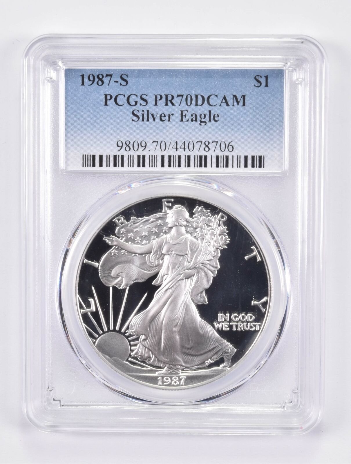 1987-S PR70 DCAM American Silver Eagle PCGS Blue Label *0299