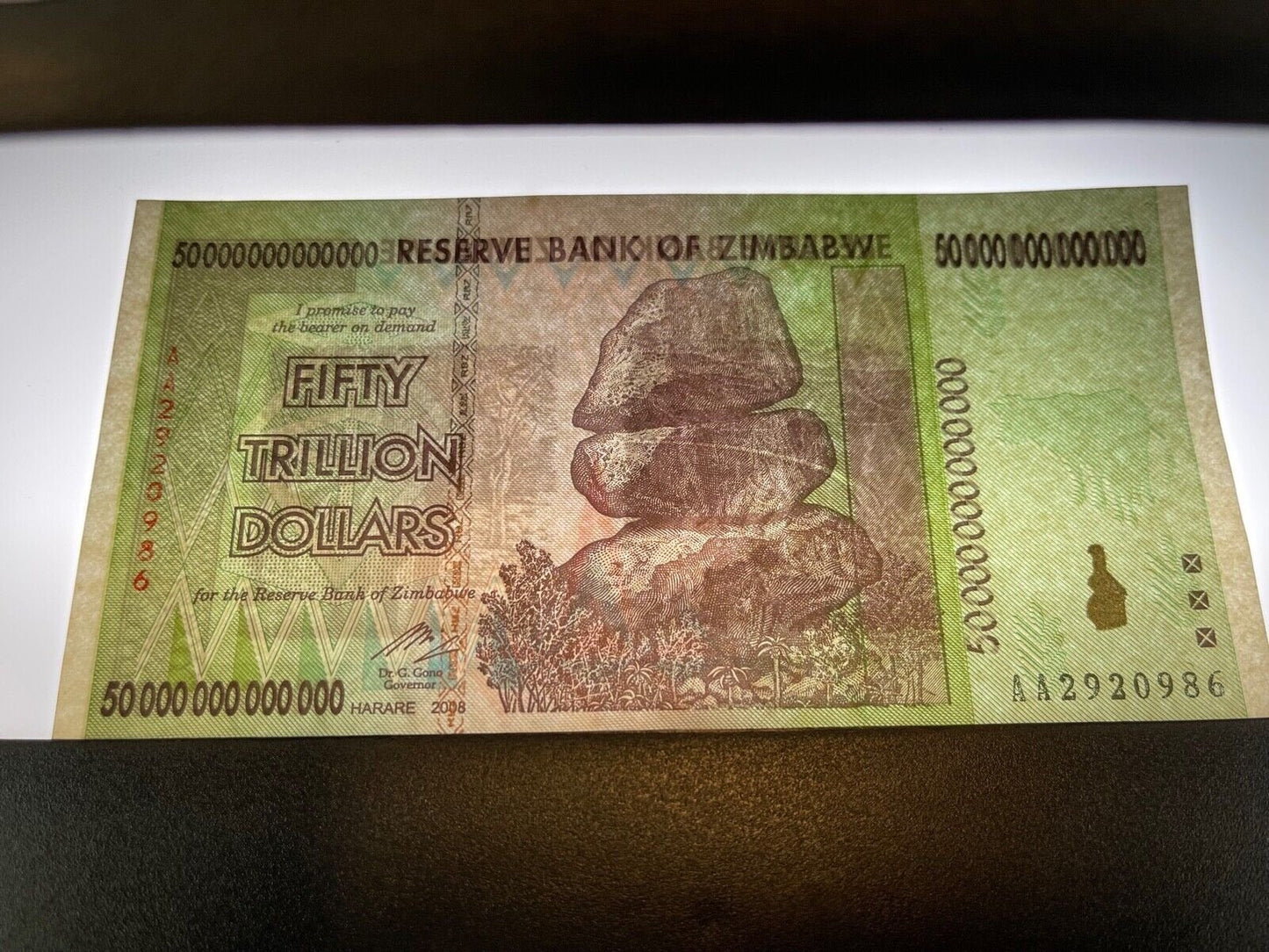 New UNC Zimbabwe 2008 50 TRILLION DOLLARS BANKNOTE AA P-90 100 TRILLION SERIES