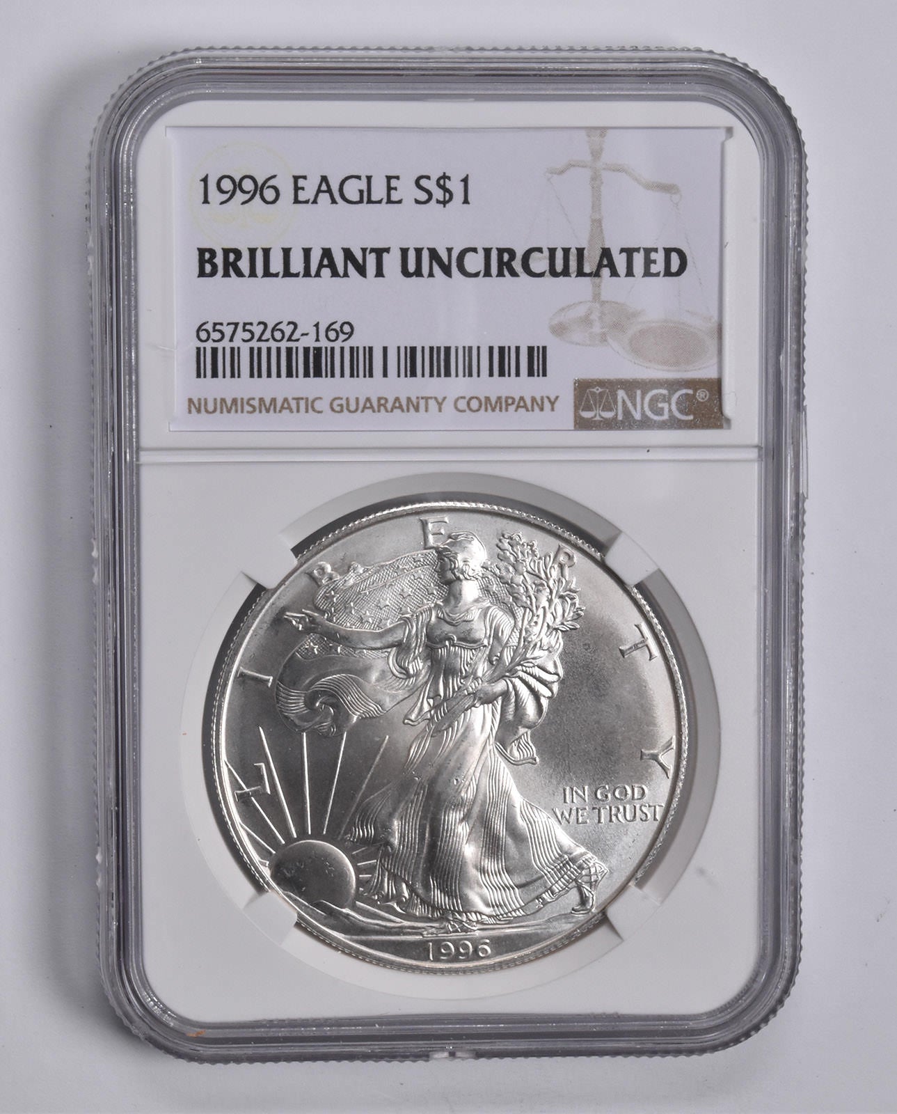 BU 1996 American Silver Eagle $1 NGC Brilliant Uncirculated Brown Label