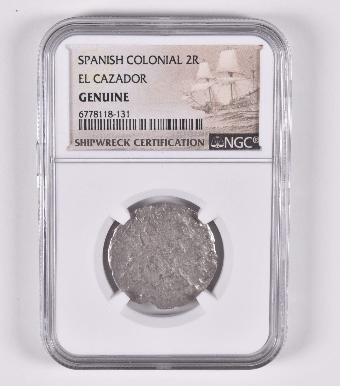 (1773-77) El Cazador Shipwreck 2 Reales NGC Genuine Mo FM Silver Coin