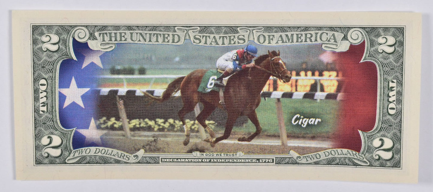 2017 $2 Colorized US Note Race Horse - Cigar Custom Printed FRN