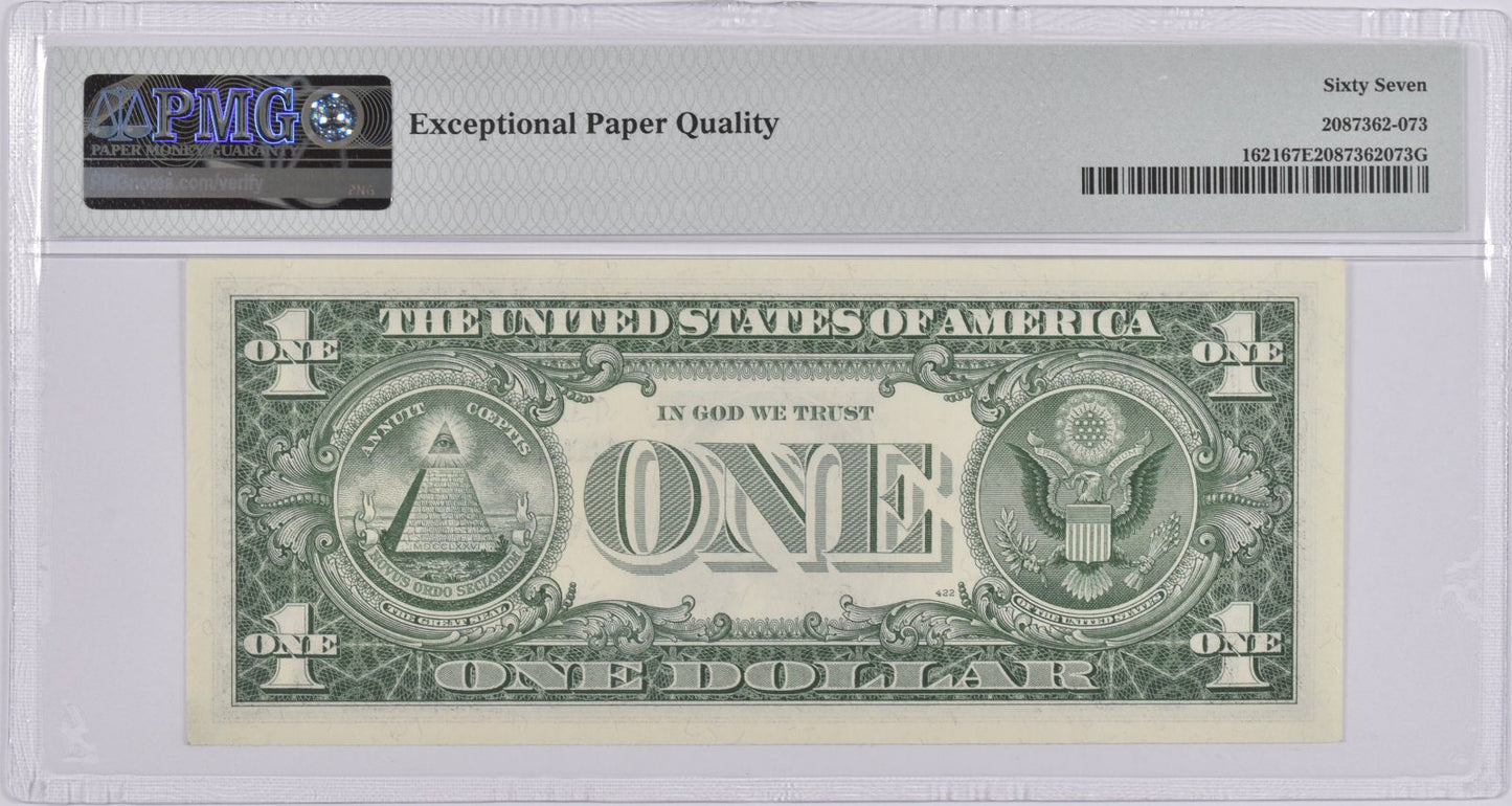 PMG Superb Gem Unc 67 EPQ $1 1957-B Silver Certificate Fr#1621